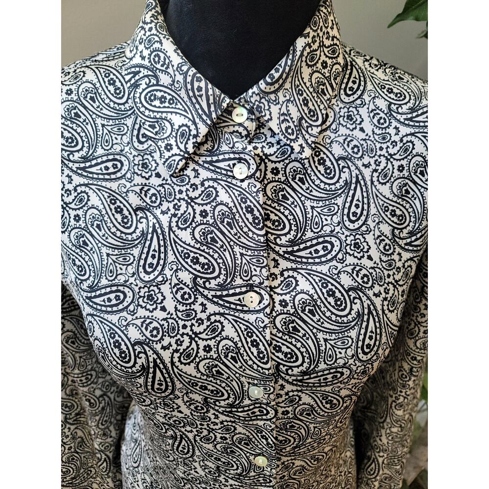 Zara Blouse Women's Size XL Black White Paisley Button Front Long Sleeve Shirt - Picture 3 of 9
